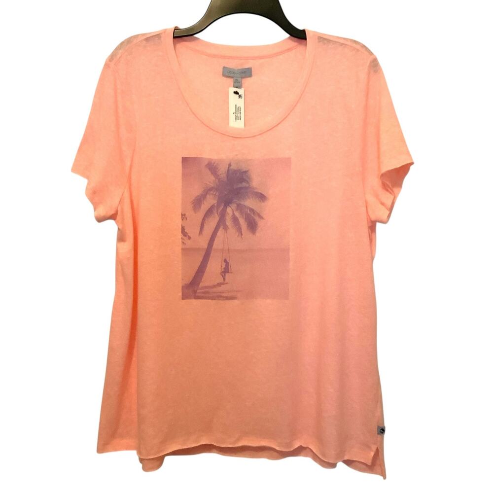 Ocean Coast Tropical Peach Shirt Short Sleeve Womens XL